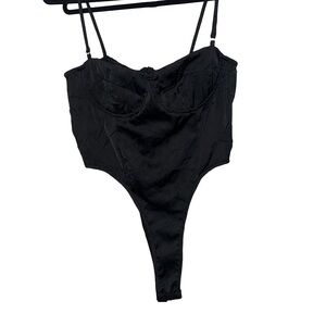 NWT black pretty little thing satin curved hem longline corset top